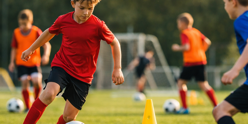 Ausdauertraining im Jugendfußball Jugendspieler beim spielerischen Ausdauertraining im Fußballtraining