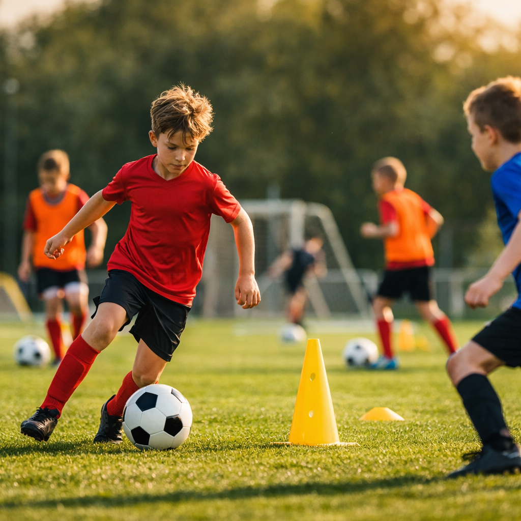 Jugendspieler beim spielerischen Ausdauertraining im Fußballtraining