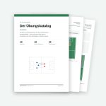 Übungskatalog Fußball: Titelseite und zwei Übungsblätter mit Spielfeldskizzen