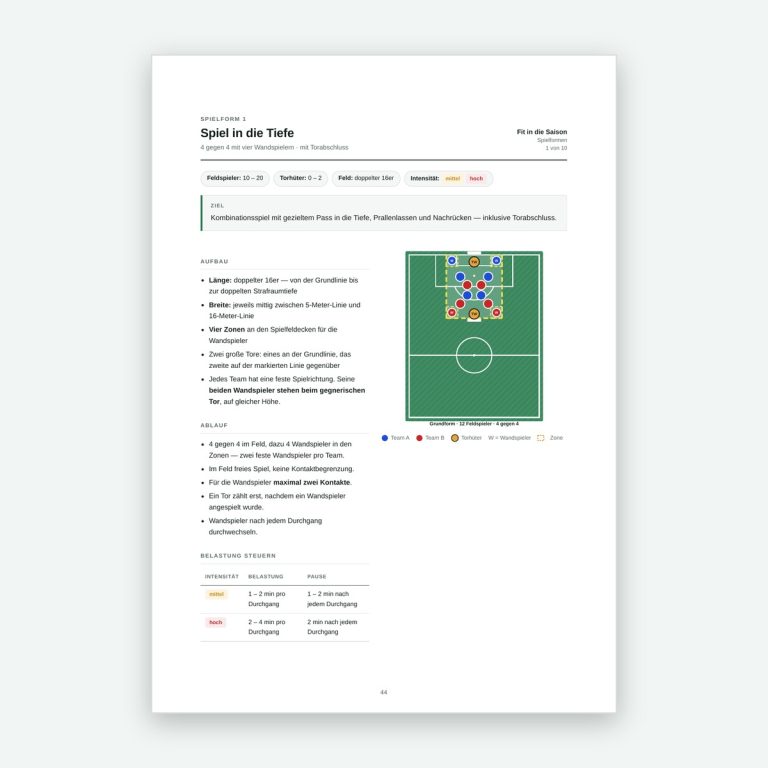 Beispiel einer ausgearbeiteten Spielform mit Skizze und Coachingpunkten